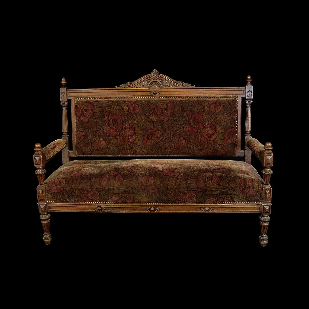 Sofa, braun-rot Holz, Dreisitzer