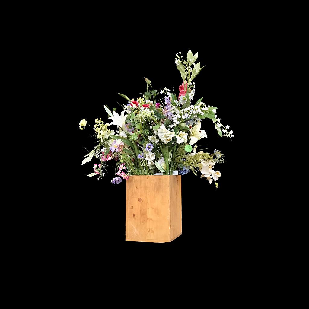 Miete - Künstlicher Blumenstrauß in Holz-Vase