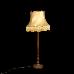 [LMP0058] Stehlampe klassisch, goldbeiger glatter Stoff mit Fransen