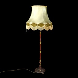 [LMP0059] Stehlampe klassisch, weiß mit hellgrüner Borte + Fransen